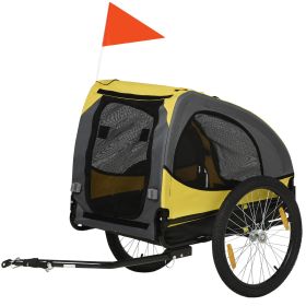 Dog Bike Trailer with Hitch Coupler, Quick Release Wheels, Reflectors, Flag for Medium Dogs, Yellow
