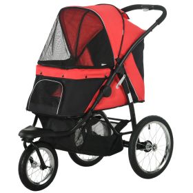 3 Big Wheels Pet Stroller for Small, Medium Dogs Stroller Travel Folding Carrier with Adjustable Canopy, Red