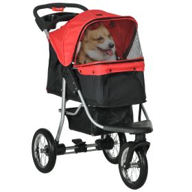Luxury Pet Stroller Lightweight Dog Travel Carriage with 3-Rubber Wheels, One-click Folding Design, Adjustable Canopy, Zippered Mesh Window Door