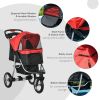 Luxury Pet Stroller Lightweight Dog Travel Carriage with 3-Rubber Wheels, One-click Folding Design, Adjustable Canopy, Zippered Mesh Window Door