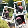 4 Wheels Pet Stroller, 3 in 1 Dog Travel Folding Carrier, for Small Dogs, Detachable, w/ Brake, Canopy, Basket, Storage Bag - Pink