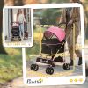 4 Wheels Pet Stroller, 3 in 1 Dog Travel Folding Carrier, for Small Dogs, Detachable, w/ Brake, Canopy, Basket, Storage Bag - Pink