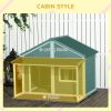 PawHut Outdoor Dog House Cabin Style for Medium/Large Dogs, Wooden Raised Pet Kennel with Asphalt Roof,Loading 53 lbs., Gray
