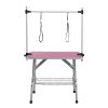 46" Folding Dog Pet Grooming Table Stainless Steel Frame Rubber Mat on Board with Adjustable Arm and Clamps pet dog Grooming Table (PINK COLOR)